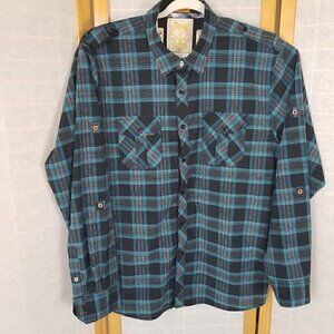 Sovereign Code Shirt Men's 2XL Western Plaid Black and Turquoise Turn Cuffs